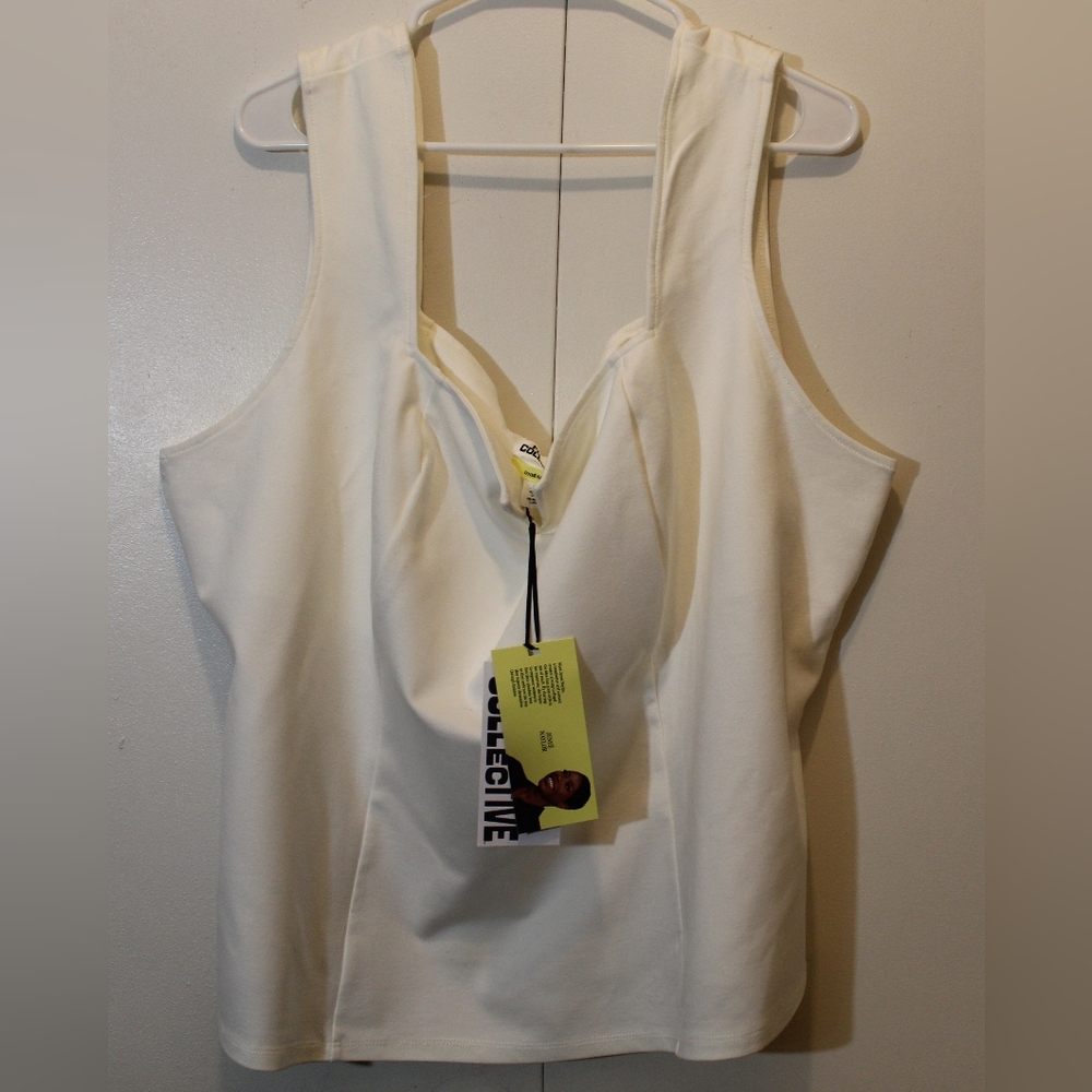 NWT Future Collective Jenee Naylor 3X White Stretch Square Notch Neck Tank Top - Picture 9 of 13